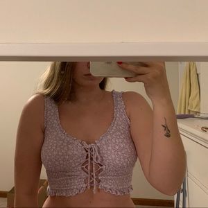 purple and white crop top